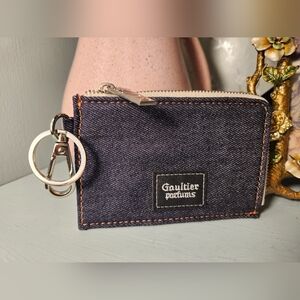 Jean Paul Gaultier denim card holder with a zipper and attached key ring Wallet